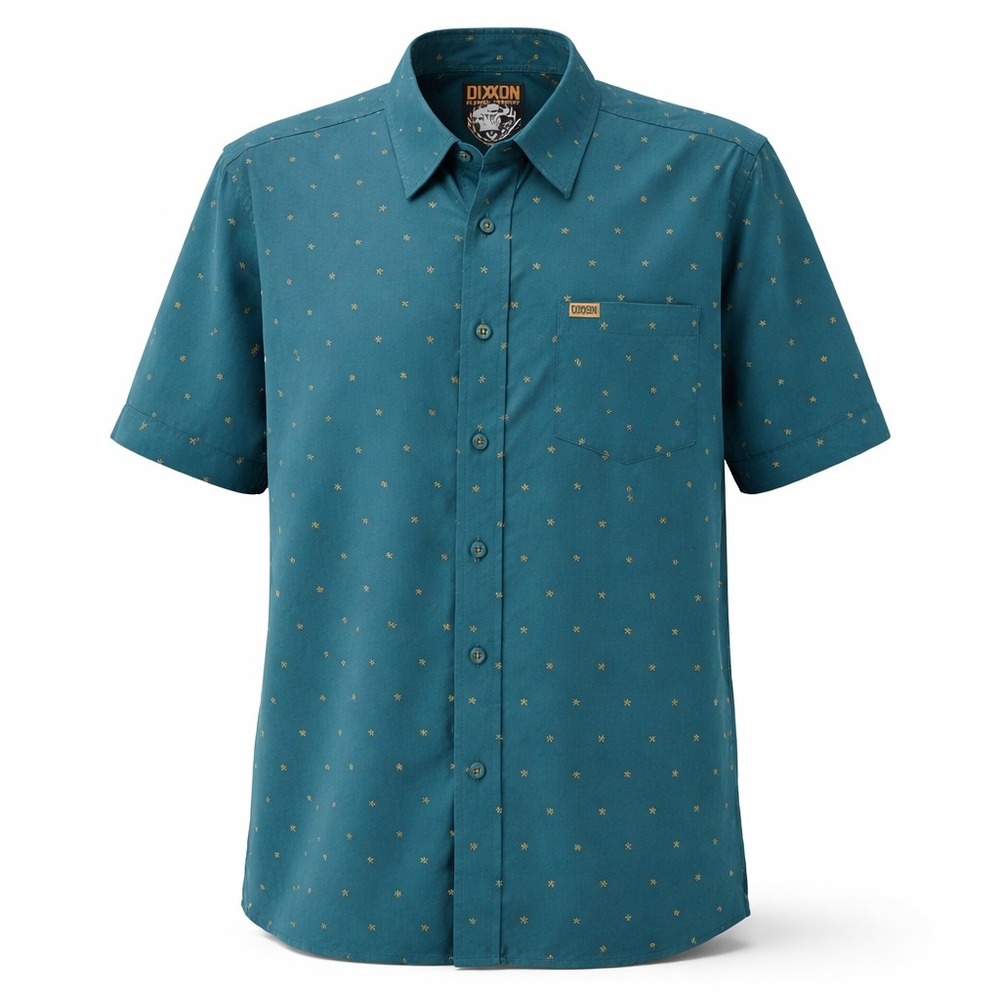 Dixxon Men's Finney Short Sleeve Party Shirt Teal White X Pattern Size Med AS IS